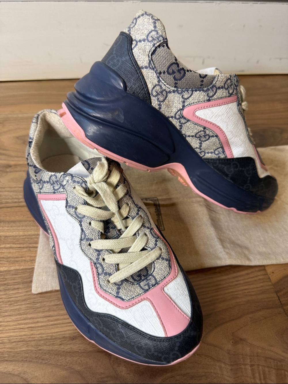 Gucci Navy, Pink and Cream GG-Print Women's Runner Sneakers